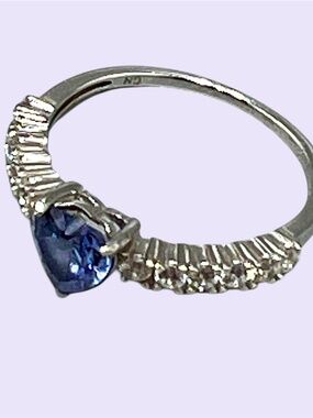 Heart Shape Tanzanite Rhodium Plated 925 Sterling Silver Solitaire Accents Ring